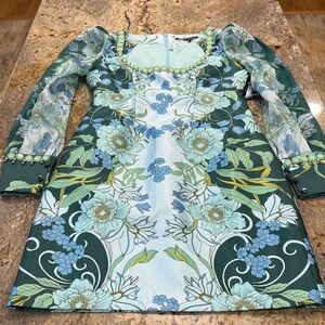 Boston Proper Floral Green and Blue Dress